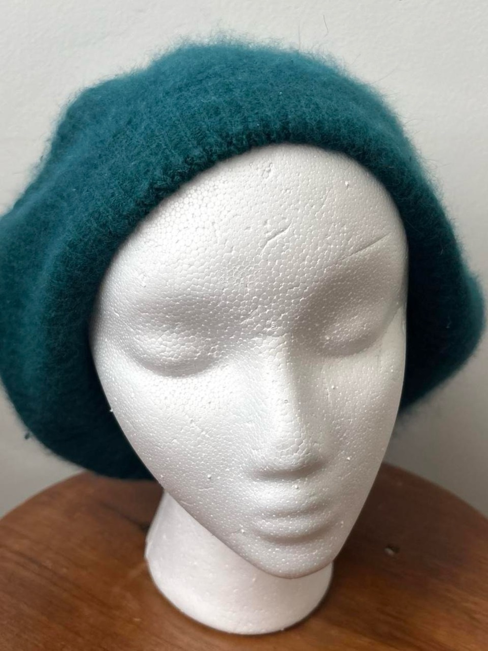Aris teal blue soft and fuzzy knit angora beret hat